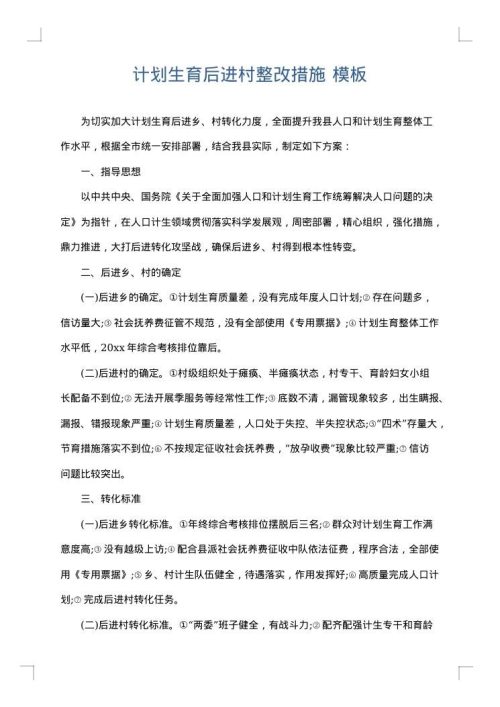 计划生育后进村整改措施