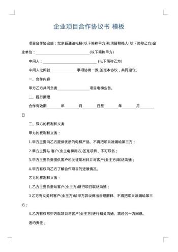企业项目合作协议书
