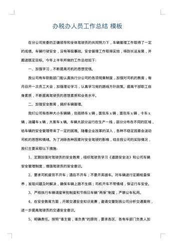 办税办人员工作总结