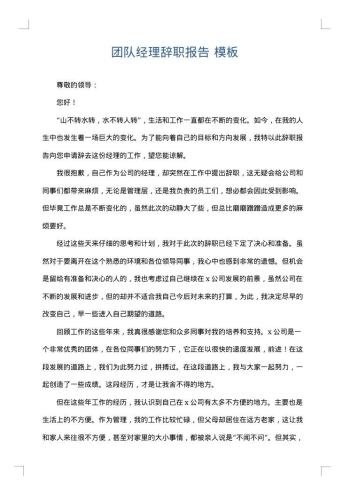 团队经理辞职报告