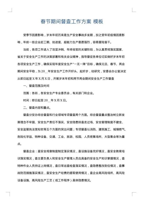春节期间督查工作方案