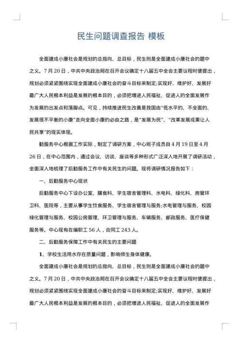 民生问题调查报告