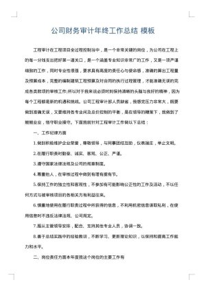 公司财务审计年终工作总结