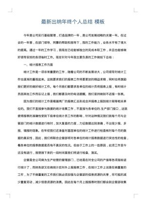 最新出纳年终个人总结