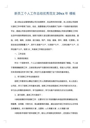 新员工个人工作总结优秀范文20xx年