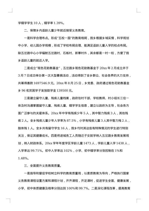 义务教育均衡发展自查报告