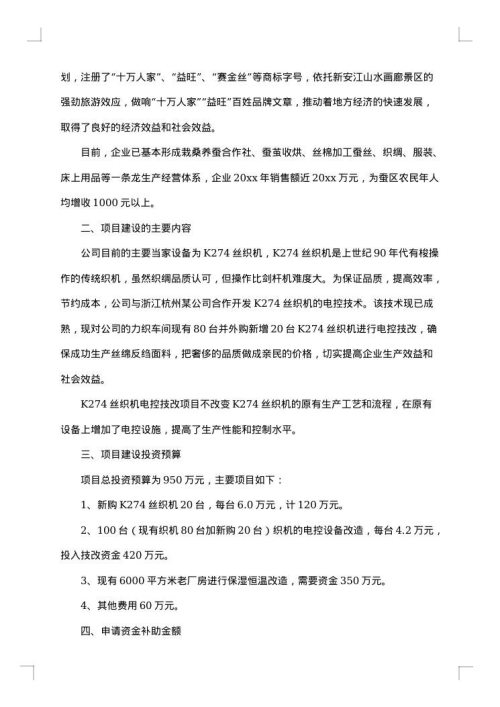 项目资金申请报告范文