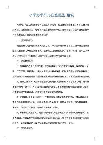 小学办学行为自查报告