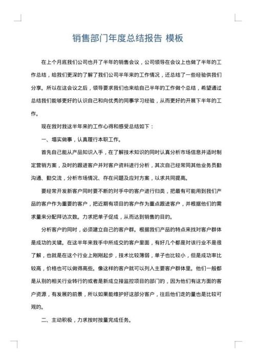 销售部门年度总结报告