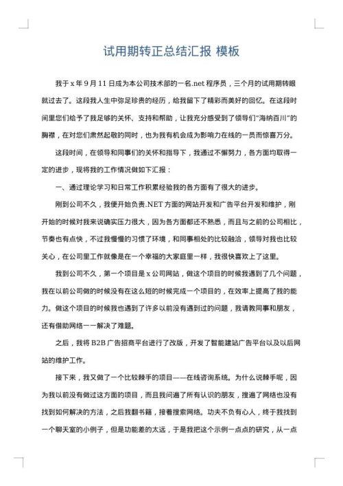 试用期转正总结汇报