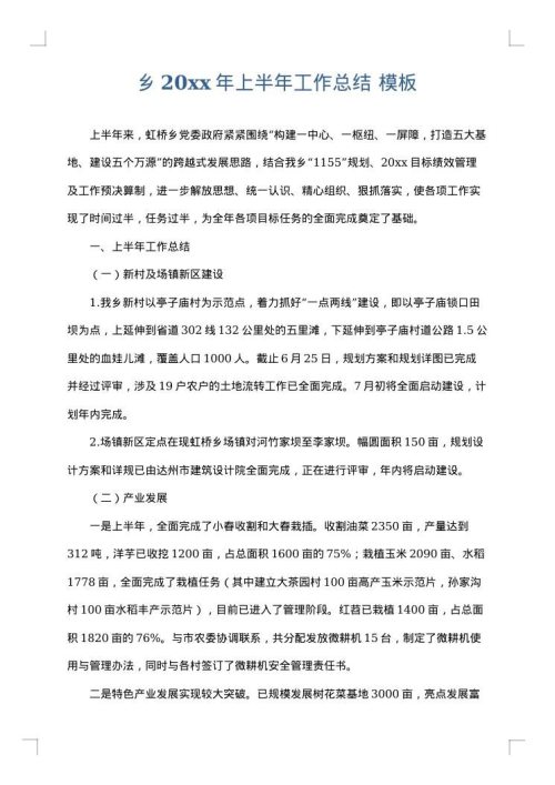 乡2025年上半年工作总结