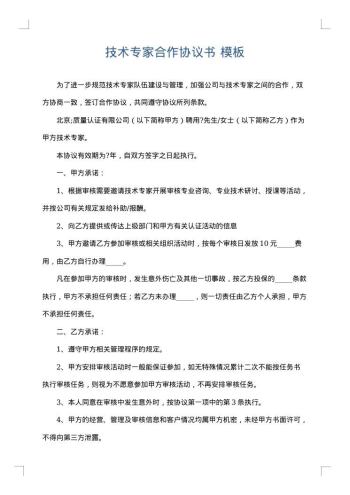 技术专家合作协议书