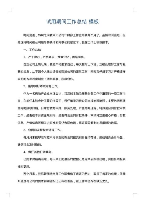 试用期间工作总结