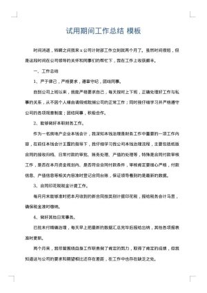 试用期间工作总结