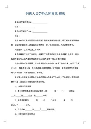 销售人员劳务合同集锦