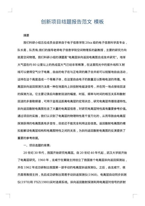 创新项目结题报告范文