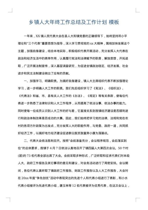 乡镇人大年终工作总结及工作计划