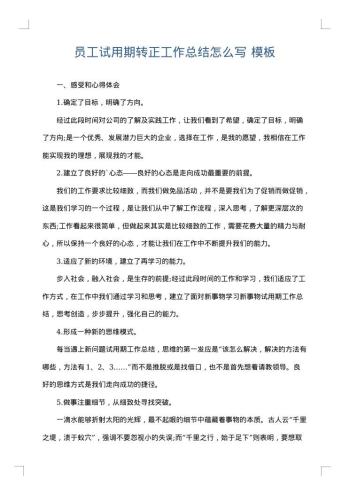 员工试用期转正工作总结怎么写