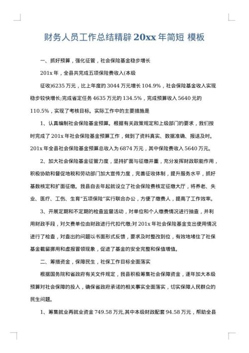 财务人员工作总结精辟2025年简短