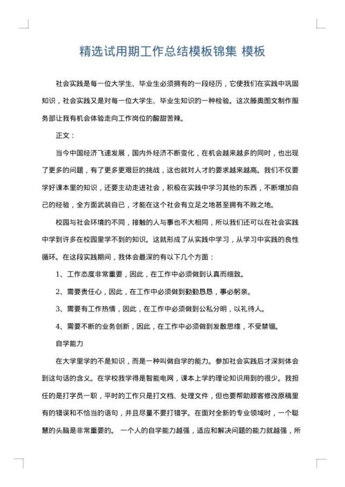 精选试用期工作总结模板锦集