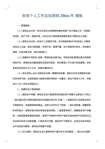 财务个人工作总结简短20xx年