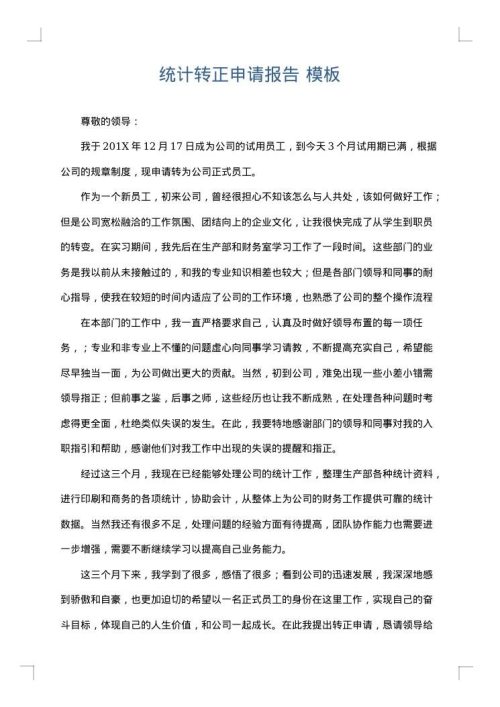统计转正申请报告
