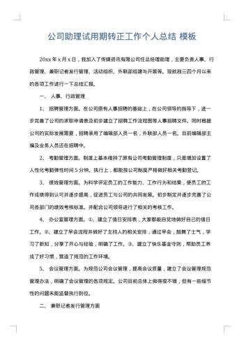 公司助理试用期转正工作个人总结