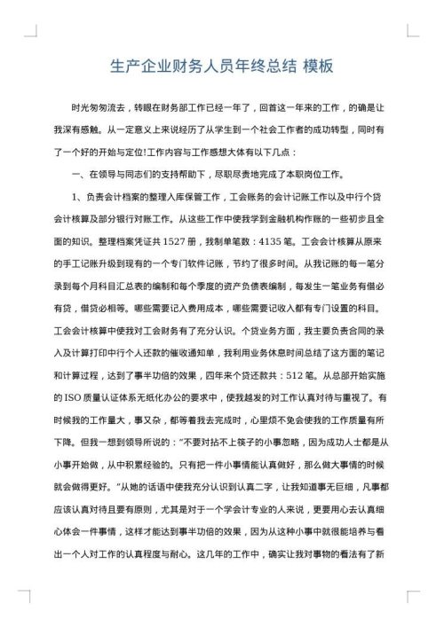 生产企业财务人员年终总结