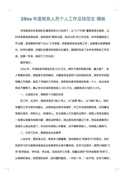 2025年度税务人员个人工作总结范文