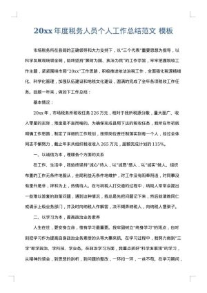 2025年度税务人员个人工作总结范文