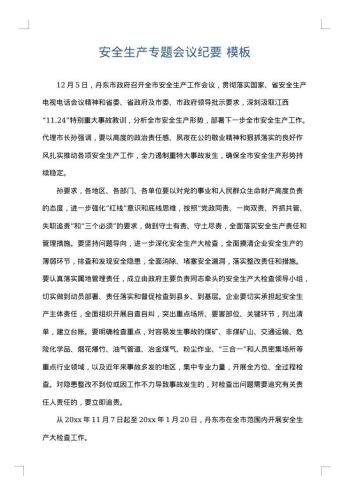 安全生产专题会议纪要