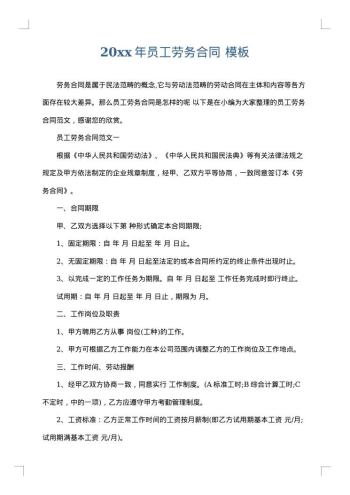 20xx年员工劳务合同