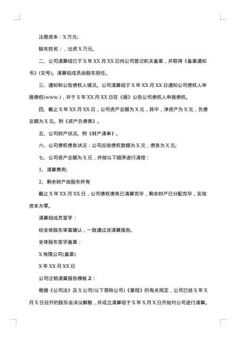 公司注销清算报告怎么写