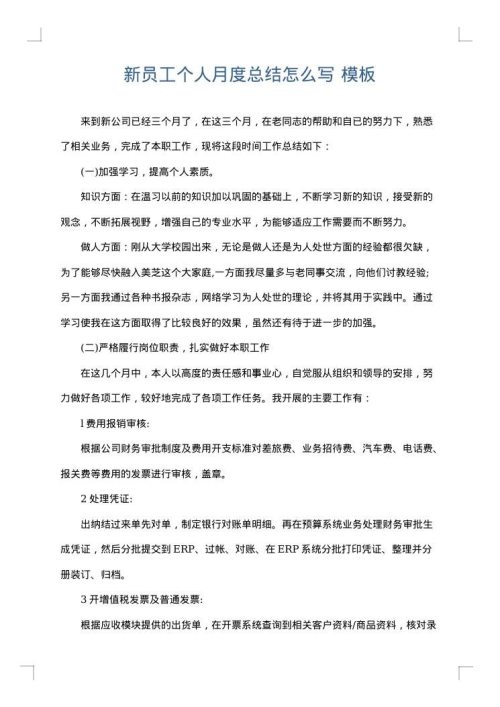 新员工个人月度总结怎么写