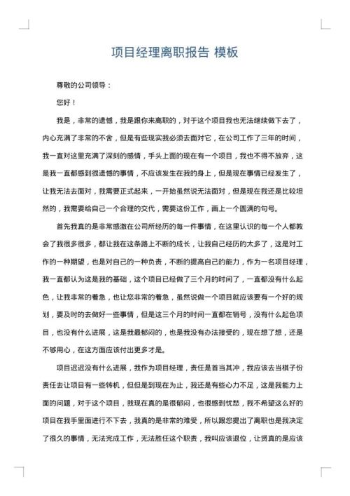 项目经理离职报告