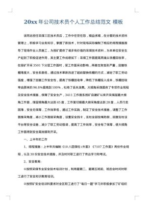 2025年公司技术员个人工作总结范文