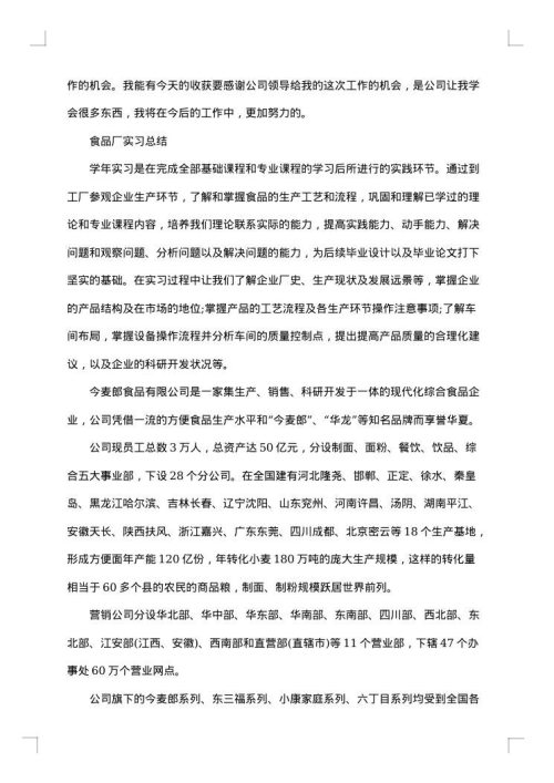2025年食品厂实习报告总结