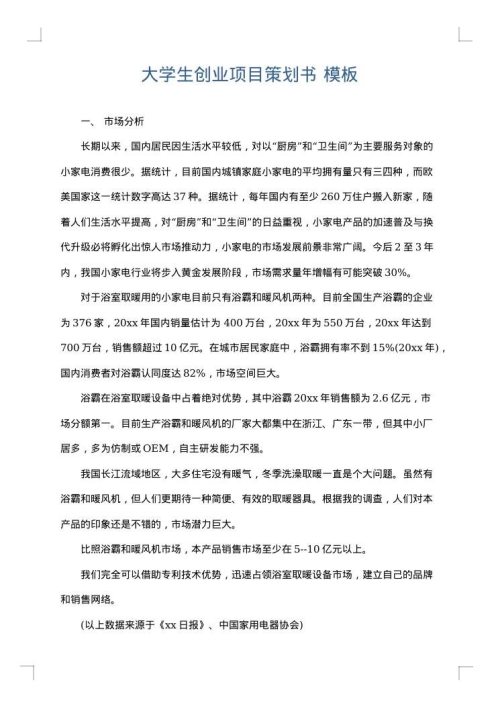 大学生创业项目策划书