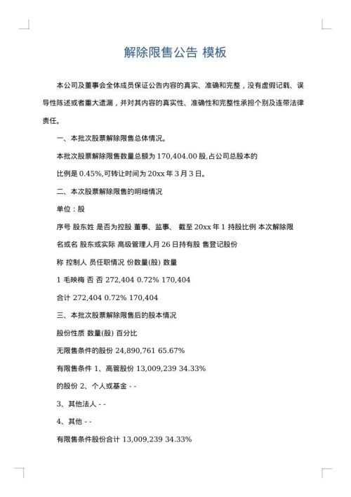 解除限售公告