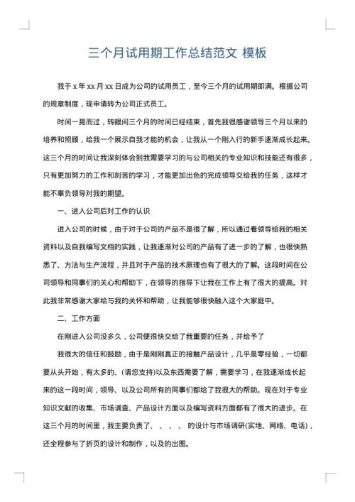 三个月试用期工作总结范文
