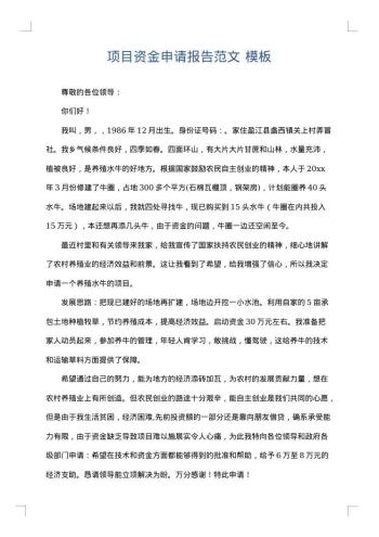 项目资金申请报告范文