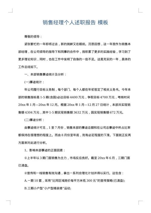 销售经理个人述职报告