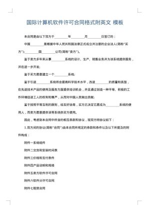 国际计算机软件许可合同格式附英文