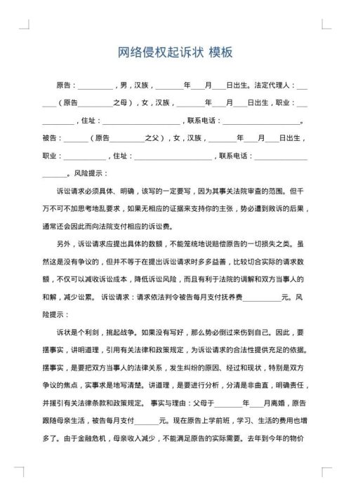 网络侵权起诉状