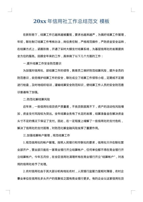 2025年信用社工作总结范文