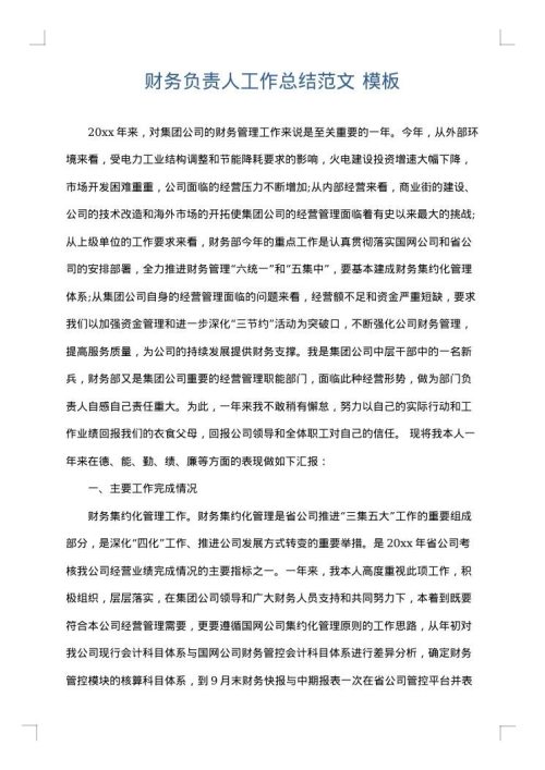 财务负责人工作总结范文