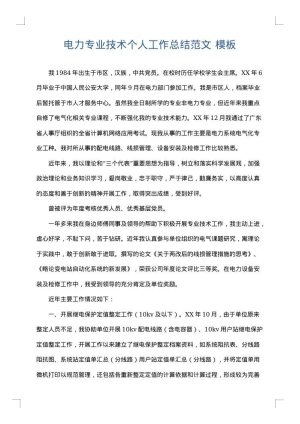 电力专业技术个人工作总结范文