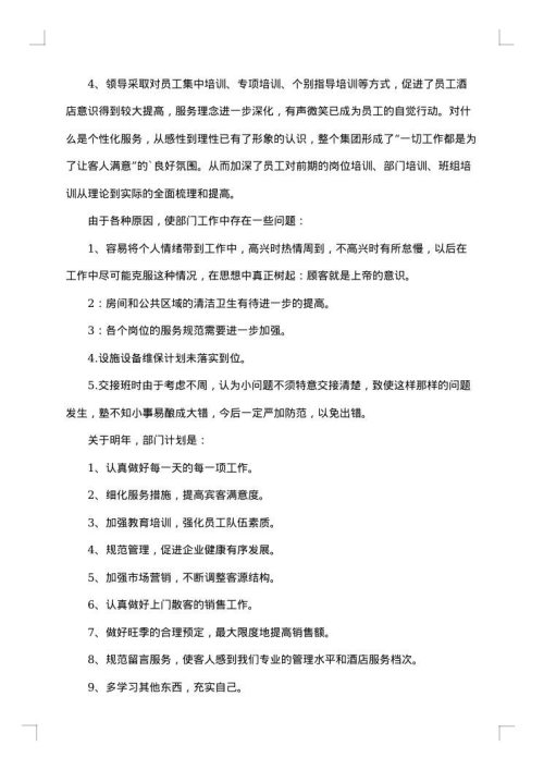 民宿经理年终总结