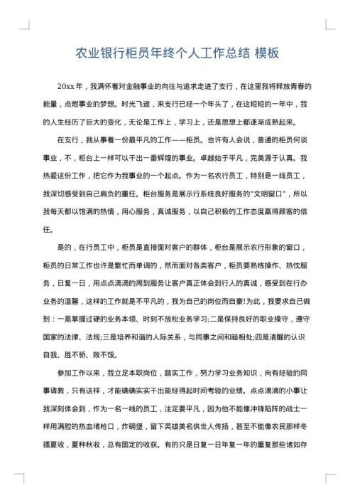 农业银行柜员年终个人工作总结