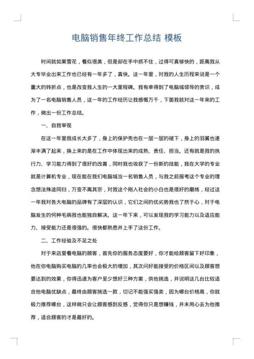 电脑销售年终工作总结
